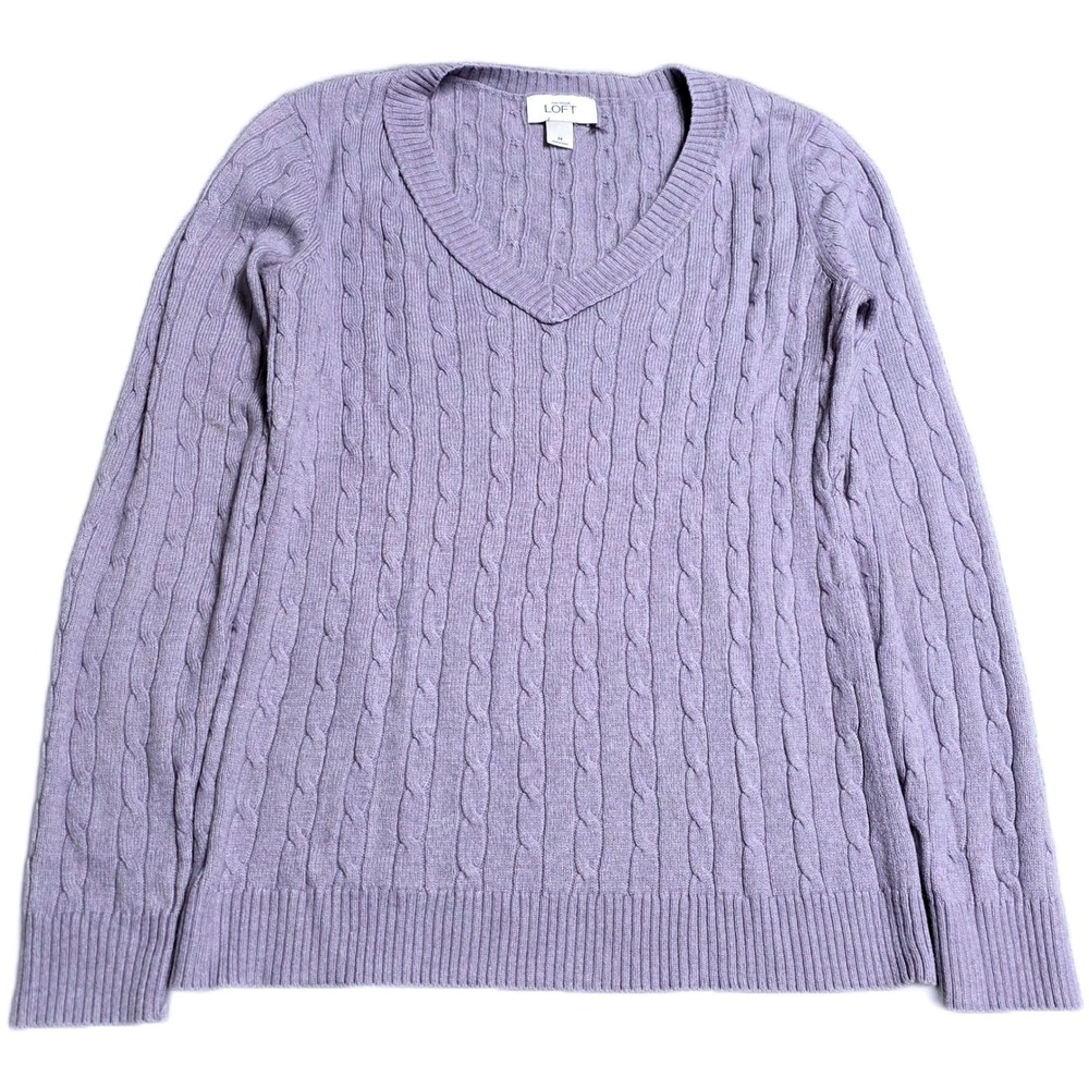 Ann Taylor LOFT Cable Knit Sweater Women's Size M Lavender Rabbit Hair Blend